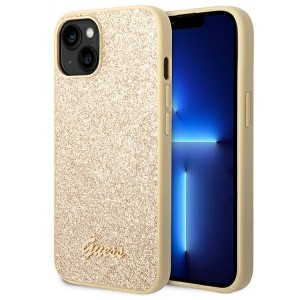 Guess iPhone 14 Plus Case Cover Hülle Glitter Script Gold