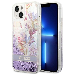 Guess iPhone 14 Plus Hülle Case Cover Flower Liquid Glitter Violett