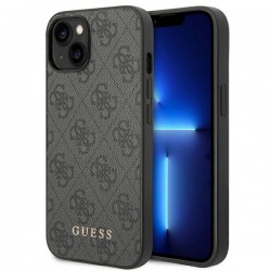 Guess iPhone 14 Case Cover 4G Metal Gold Logo Grey