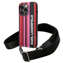 Karl Lagerfeld iPhone 14 Pro Hülle Case Stripes Schultergurt Rosa