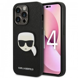 Karl Lagerfeld iPhone 14 Pro Max Hülle Case Saffiano Karl`s Patch Schwarz