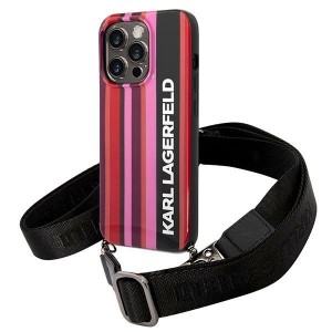 Karl Lagerfeld iPhone 14 Pro Max Hülle Case Stripes Schultergurt Rosa