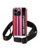 Karl Lagerfeld iPhone 14 Pro Max Cover Case Stripes Shoulder Strap Pink