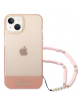 Guess iPhone 14 Plus Hülle Case Cover Translucent Perlenkette Rosa