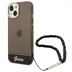 Guess iPhone 14 Hülle Case Cover Pearl Strap Translucent Schwarz