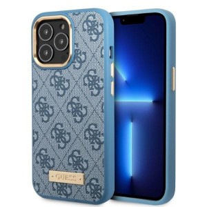 Guess iPhone 13 Pro MagSafe Hülle Case Cover 4G Logo Plate Blau