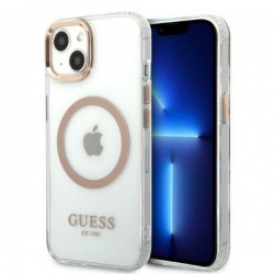 Guess iPhone 13 / 14 / 15 Magsafe Case Cover Metal Outline Gold
