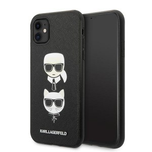 Karl Lagerfeld iPhone 11 Case Saffiano Karl & Choupette Black