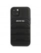 AMG Mercedes iPhone 14 Case Cover Real Leather Debossed Lines Black