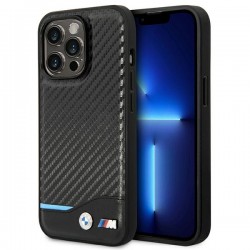 BMW iPhone 14 Pro Hülle Case Cover M Power Carbon Leder Schwarz