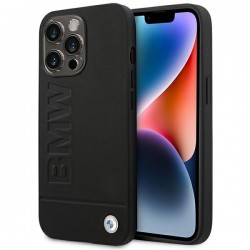 BMW iPhone 14 Pro Hülle Case Echtleder Logo Signatur Hot Stamp Schwarz