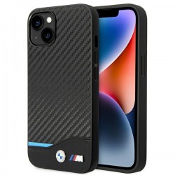 BMW iPhone 14 Case Cover M Power Carbon Leather Black