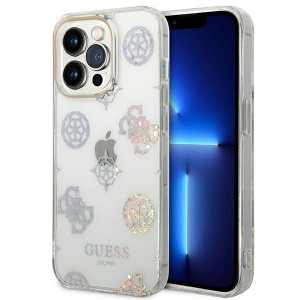 Guess iPhone 14 Pro Case Cover Peony Glitter Transparent