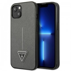 GUESS iPhone 14 Plus Hülle Case Cover Saffiano Triangle Silber