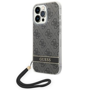 Guess iPhone 14 Pro Hülle Case Cover 4G Print Strap Schwarz
