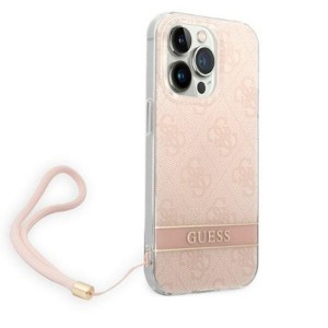 Guess iPhone 14 Pro Case Cover 4G Print Strap Pink