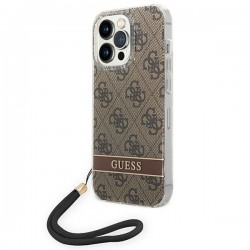 Guess iPhone 14 Pro Case Cover 4G Print Strap Brown