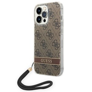 Guess iPhone 14 Pro Hülle Case Cover 4G Print Strap Braun