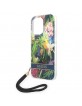 Guess iPhone 14 Pro Case Cover Flowers Print Strap Blue