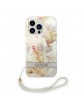Guess iPhone 14 Pro Case Cover Flower Print Strap Purple