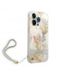 Guess iPhone 14 Pro Case Cover Flower Print Strap Purple