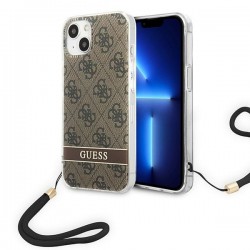 Guess iPhone 14 Plus Hülle Case Cover 4G Print Strap Braun