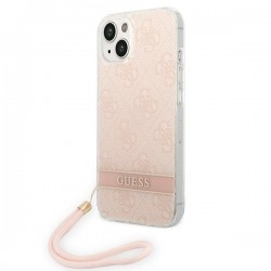 Guess iPhone 14 Hülle Case Cover 4G Print Strap Rosa