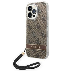 Guess iPhone 14 Pro Max Hülle Case Cover 4G Print Strap Braun