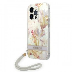 Guess iPhone 14 Pro Max Case Cover Flower Print Strap Purple