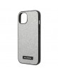 Karl Lagerfeld iPhone 14 Plus Hülle Case Glitter Plaque Logo Silber