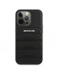 AMG Mercedes iPhone 14 Pro Case Cover Real Leather Debossed Lines Black