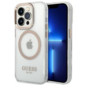 Guess iPhone 14 Pro Max Magsafe Case Cover Metal Outline Gold