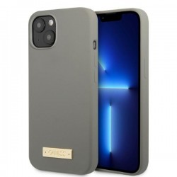 Guess iPhone 13 mini MagSafe Hülle Case Cover Silikon Metal Plate Grau