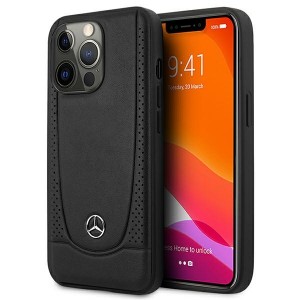 Mercedes iPhone 14 Pro Case Cover Real Leather Urban Black