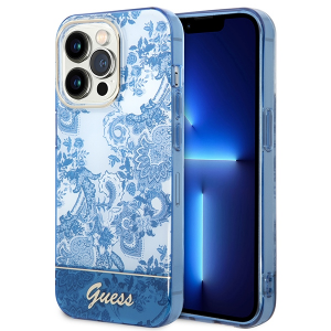 Guess iPhone 14 Pro Hülle Case Cover Porzellan Collection Blau