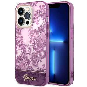 Guess iPhone 14 Pro Hülle Case Cover Porzellan Collection Lila