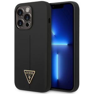 Guess iPhone 14 Pro Hülle Case Cover Silikon Triangle Logo Schwarz