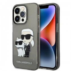Karl Lagerfeld iPhone 14 Pro Case Hülle Cover Glitter Karl & Choupette Schwarz