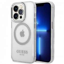 Guess iPhone 14 Pro Magsafe Case Cover Metal Outline Silver
