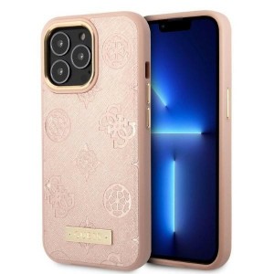 Guess iPhone 13 Pro MagSafe Hülle Case Cover Peony 4G Saffiano Pink