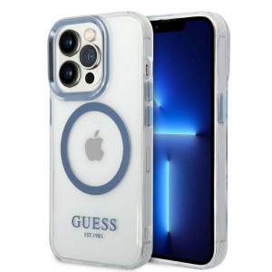 Guess iPhone 14 Pro Magsafe Case Cover Metal Outline Blue