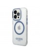 Guess iPhone 14 Pro Magsafe Hülle Case Cover Metal Outline Blau