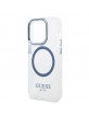 Guess iPhone 14 Pro Magsafe Case Cover Metal Outline Blue