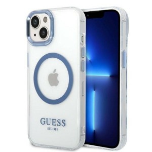Guess iPhone 14 Plus Magsafe Hülle Case Cover Metal Outline Blau