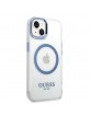 Guess iPhone 14 Plus Magsafe Hülle Case Cover Metal Outline Blau