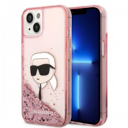 Karl Lagerfeld iPhone 14 Plus Case Cover Liquid Glitter Karl Head Pink