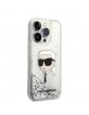 Karl Lagerfeld iPhone 14 Pro Max Hülle Case Liquid Glitter Karl Kopf Silber