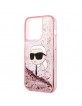 Karl Lagerfeld iPhone 14 Pro Max Case Liquid Glitter Karl Head Pink