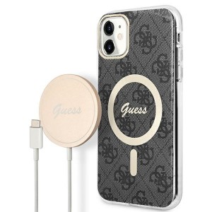 Guess iPhone 11 SET MagSafe Charger + 4G Cover Case Black