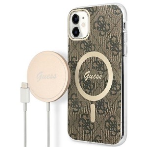 Guess iPhone 11 SET MagSafe Charger + 4G Cover Case Brown